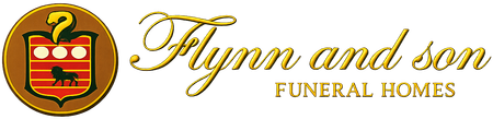 Logo for Flynn and Son Funeral Homes. The logo is gold with a crest and name in script.