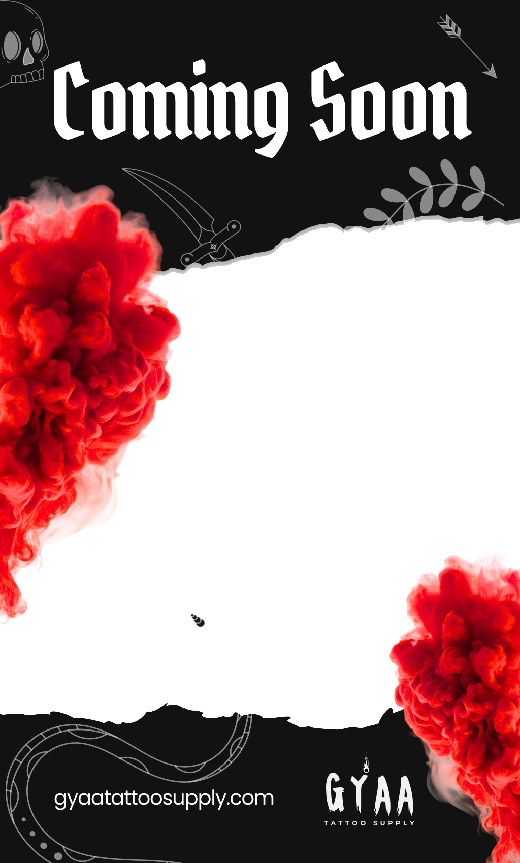 A black and white poster with red smoke and the words `` coming soon ''.