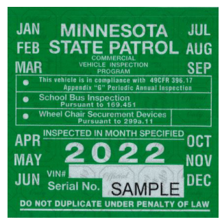 A green Minnesota state patrol sticker for 2022.