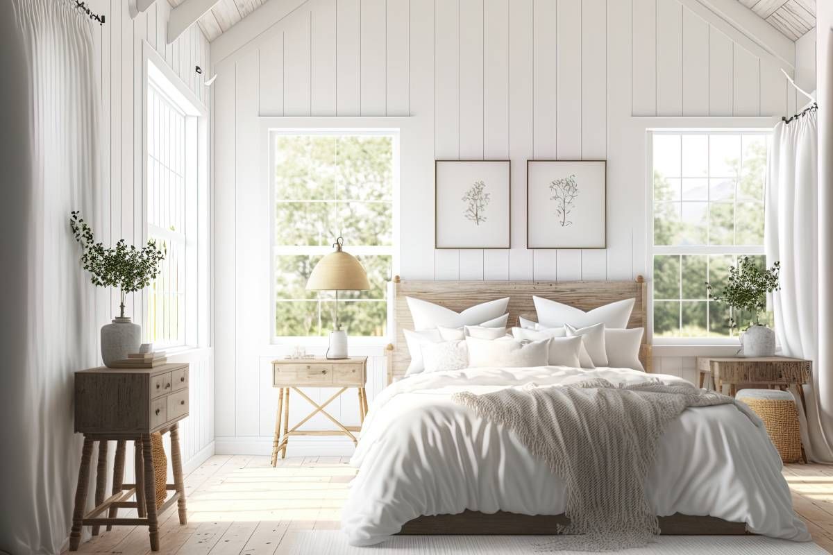 A light colored farmhouse bedroom interior near Warrenton, VA