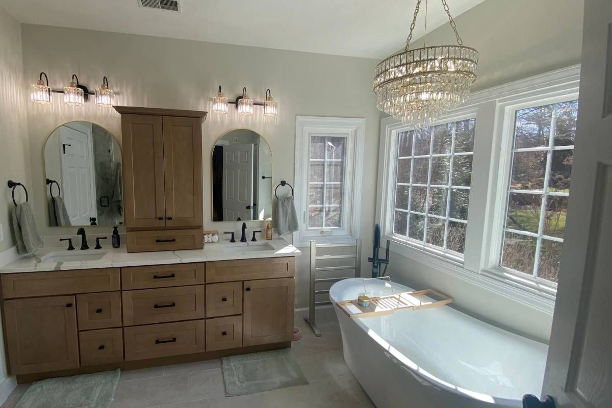 Custom Bathroom Design with a Tub and Double Vanity at Style Savvy Designs near Warrenton, VA