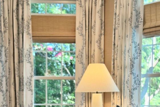 Custom Drapery Behind a Couch and Coffee Table at Style Savvy Designs near Warrenton, VA