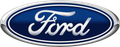 A blue and silver ford logo on a white background