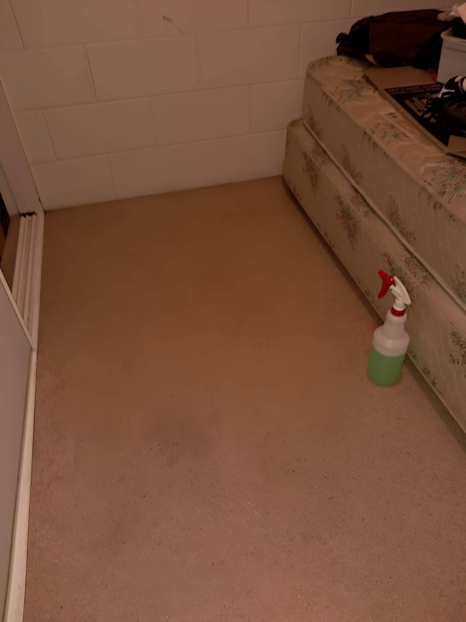 A Spray Bottle Is Sitting On The Floor Next To A Mattress — DAH Cleaning Service In Edge Hill, QLD