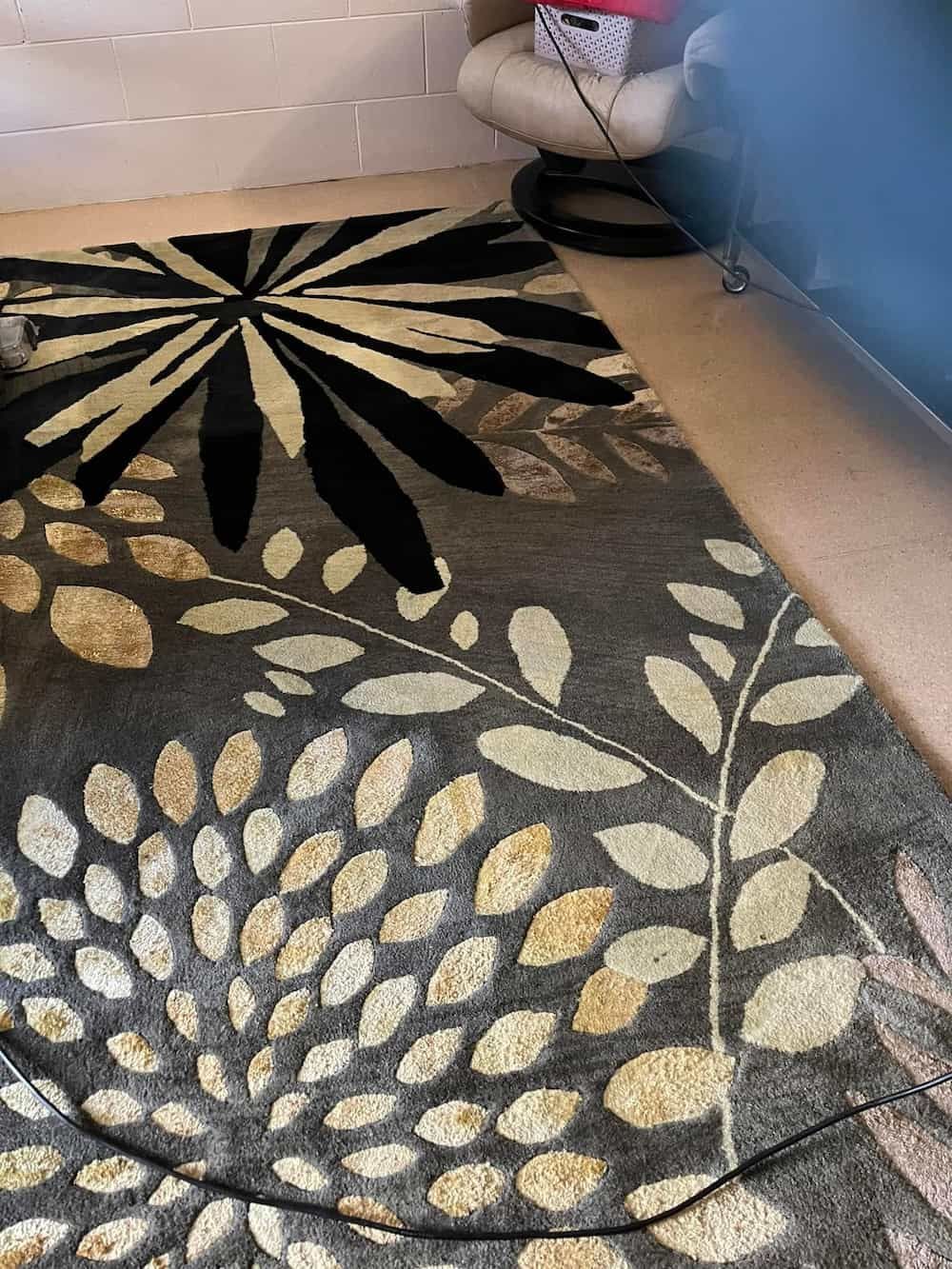 Area Rug With Floral Design in Black, Beige, and Gray Colors — DAH Cleaning Services In Bungalow, QLD