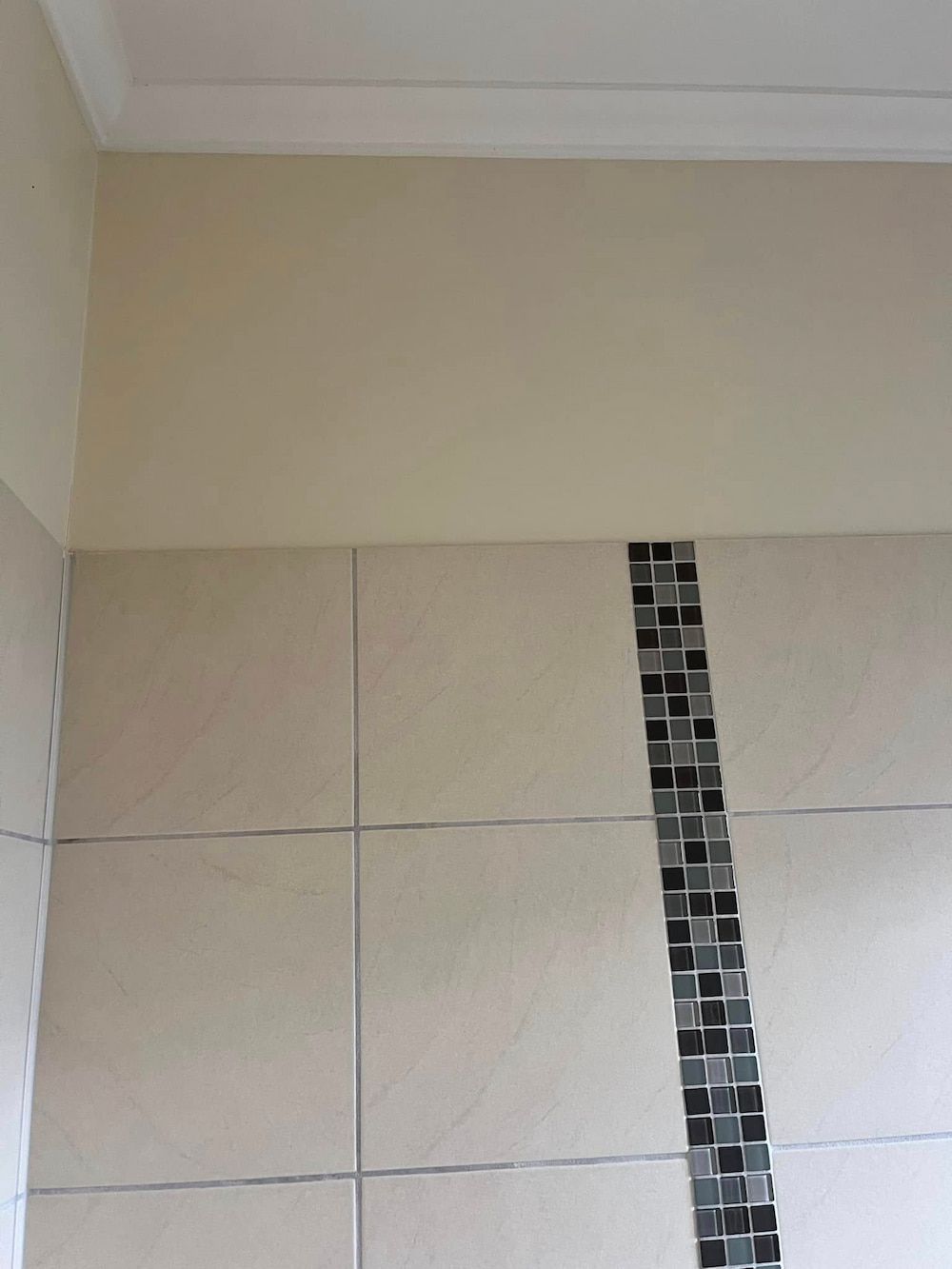 Beige Tiled Wall With Decorative Mosaic Strip — DAH Cleaning Services In Bungalow, QLD