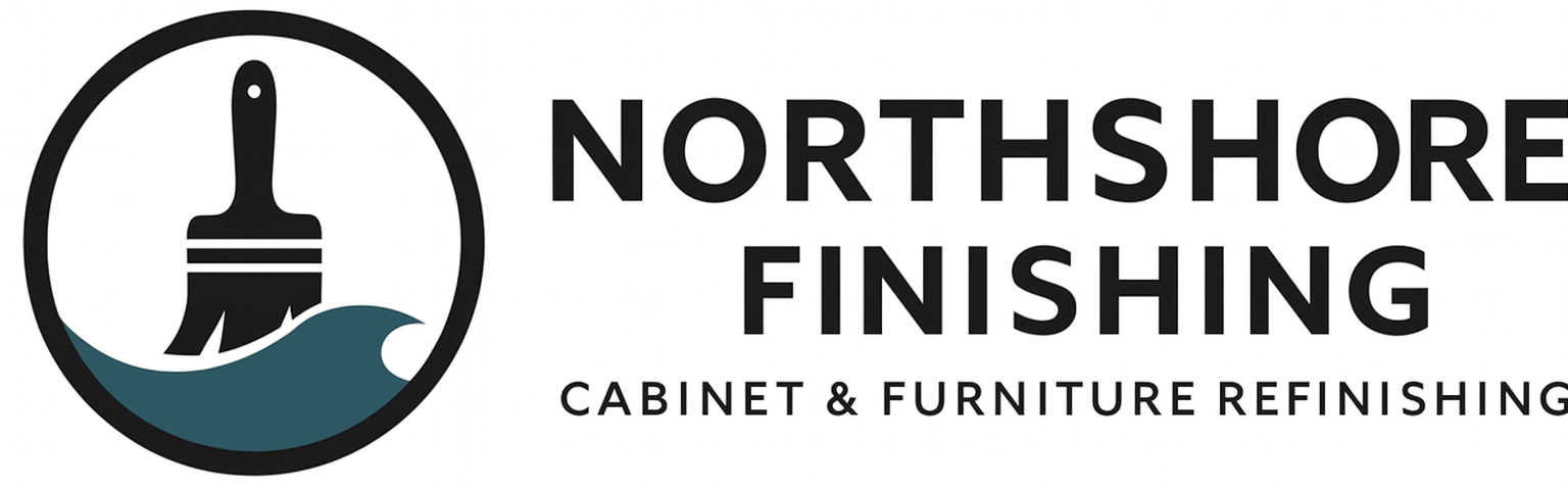 Logo for North Shore Finishing: a paint brush over waves inside a circle