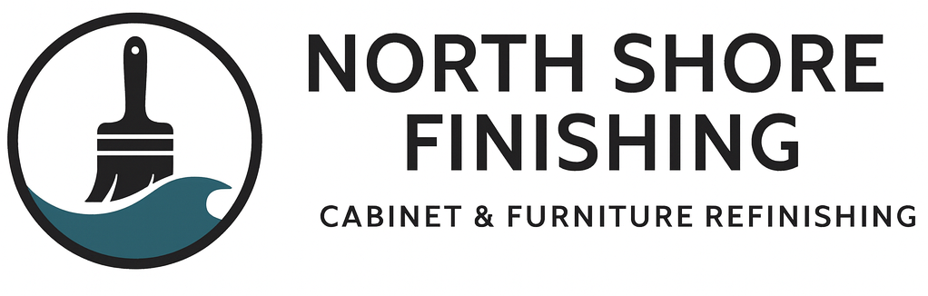 Logo for North Shore Finishing, showing a paintbrush above a wave in a circle and the company name.