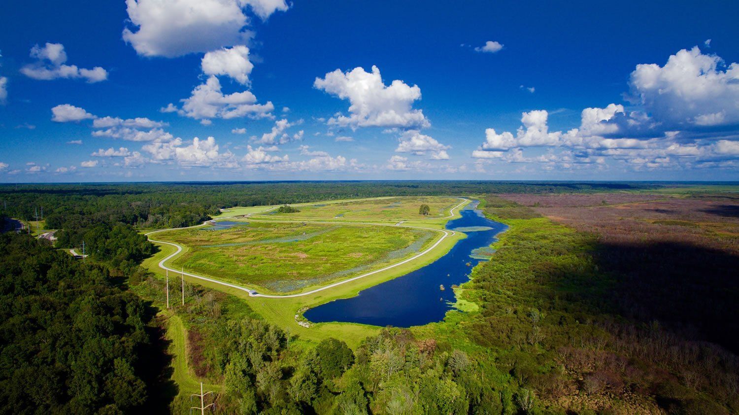 Aerial view of Sweetwater Wetlands Park marshes near downtown Gainesville