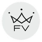 Un logotipo en blanco y negro con una corona y la letra fv en un círculo.