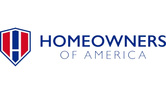 A logo for homeowners of america with a shield on a white background.