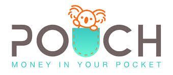 A logo for pouch money in your pocket with a koala in a pocket.