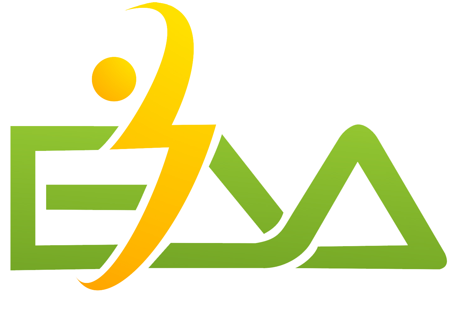 A green and yellow logo for eva with a person in the middle