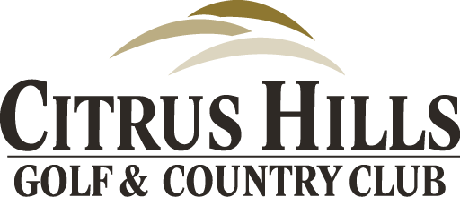 Citrus Hills Golf & Country Club logo with stylized hills in gold and beige.