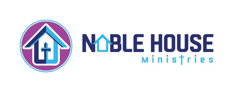 Logo for Noble House Ministries: a house with a cross inside a purple circle with blue text.