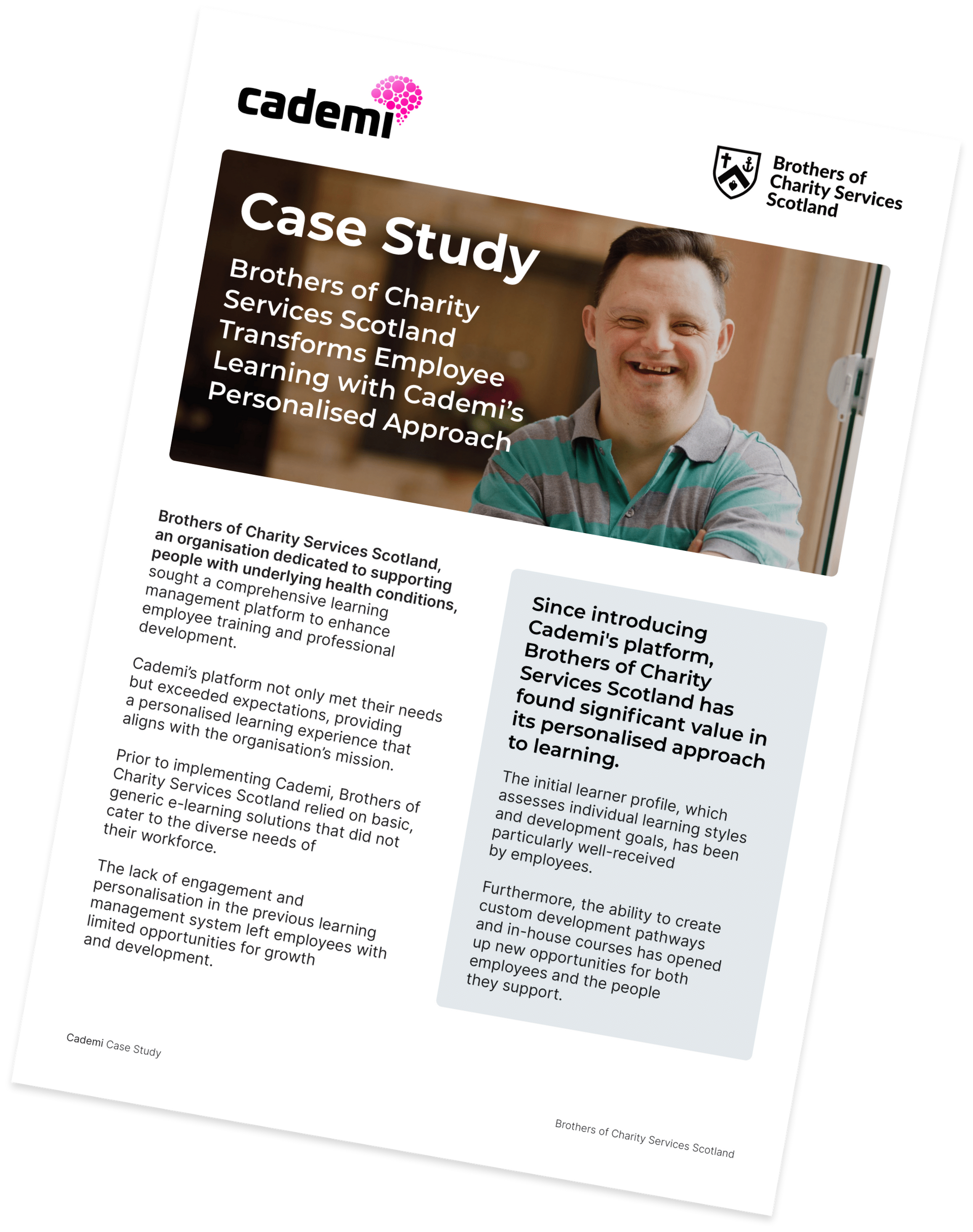 A case study with a picture of a man with down syndrome on it.