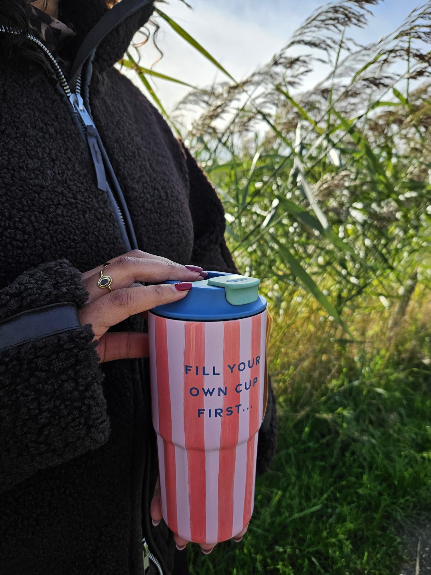 Rice Roestvrijstalen Thermobeker - Roze - Organic Stripes Print