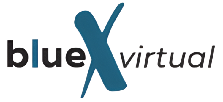 The blue x virtual logo is on a white background.