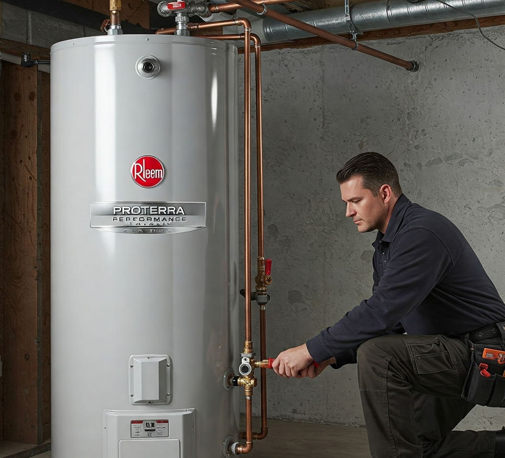 Expert technician completing water heater replacement San Antonio service