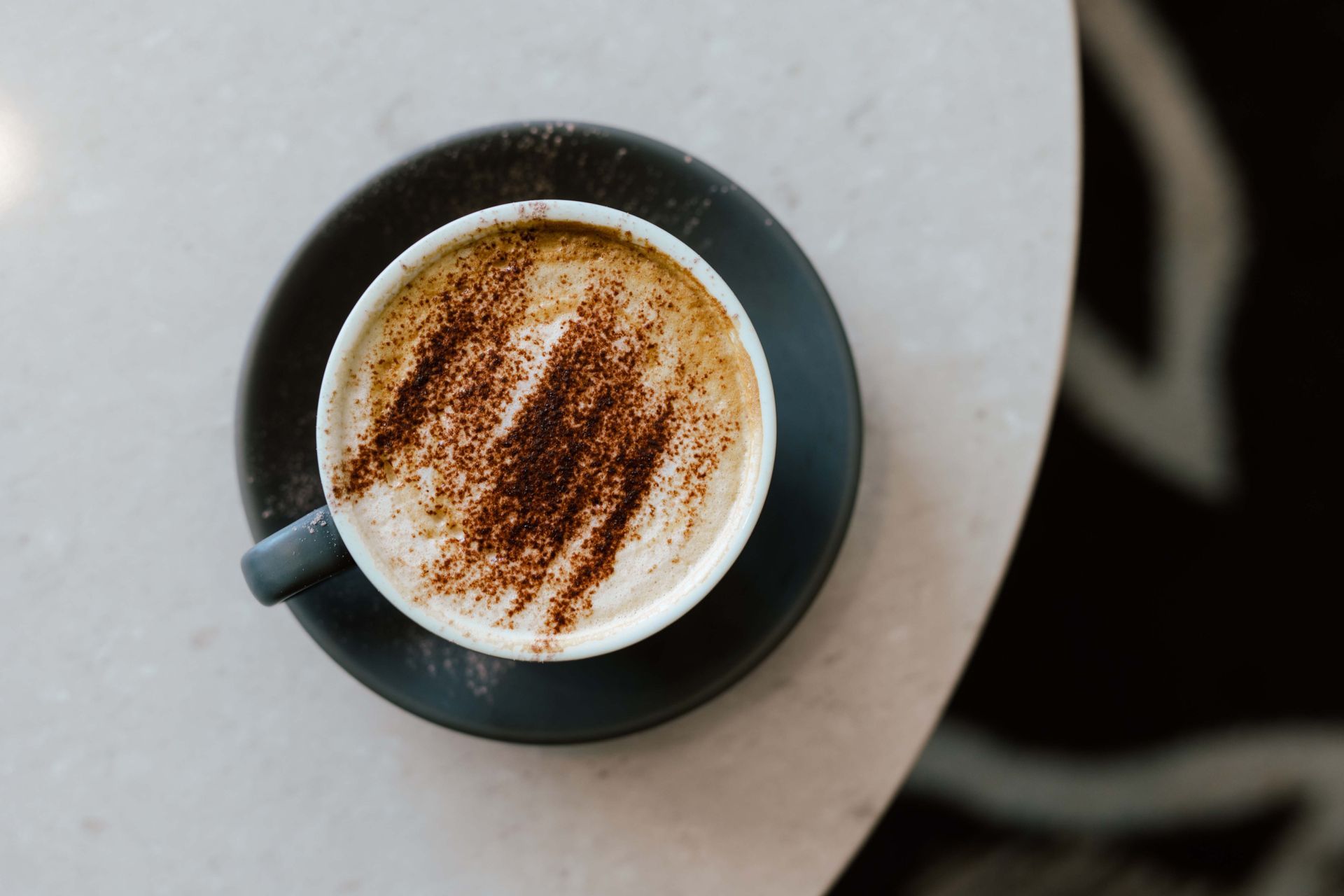 A cappuccino on a saucer on a table