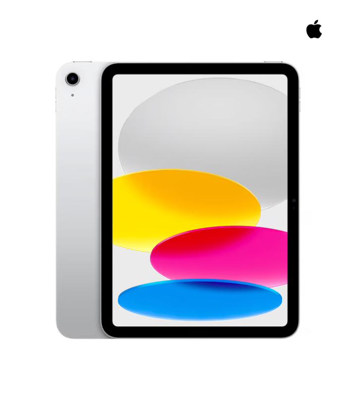 a white apple ipad mini with a colorful screen on a white background .