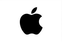 a black apple logo with a bite taken out of it on a white background .