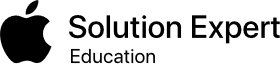 a black and white logo for apple solution expert education