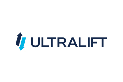 the ultralift logo is a blue and white logo on a white background .