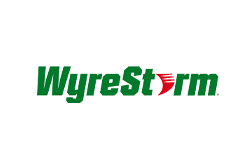 the wyrestorm logo is green and red on a white background .