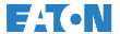 the eaton logo is blue and white on a white background .