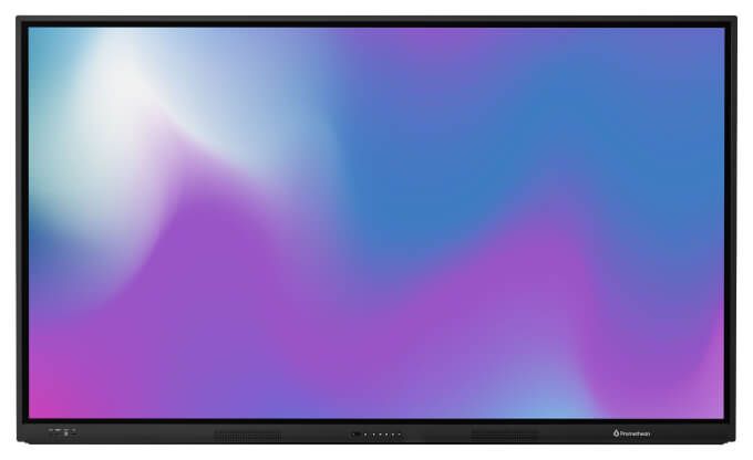 a large flat screen tv with a purple and blue background .