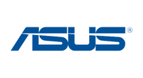 the asus logo is blue and white on a white background .
