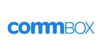 the commbox logo is blue and white on a white background .