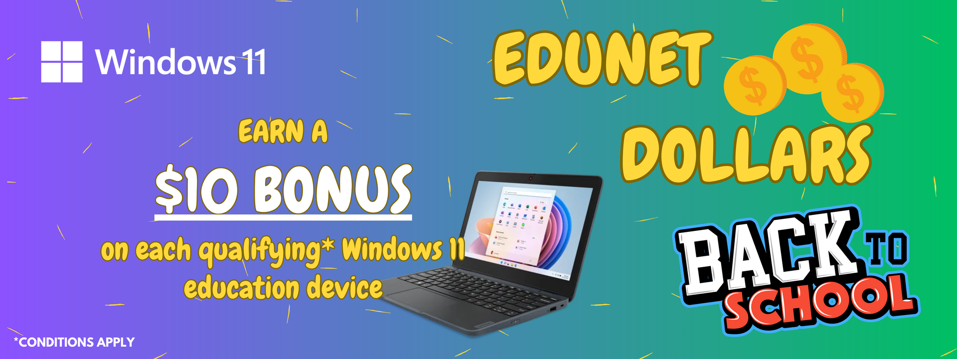 an ad for edunet dollars back to school with a laptop