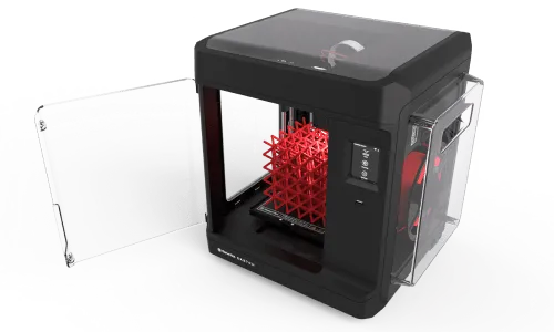 a 3d printer with a red object inside of it .