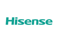 the hisense logo is green and white on a white background .