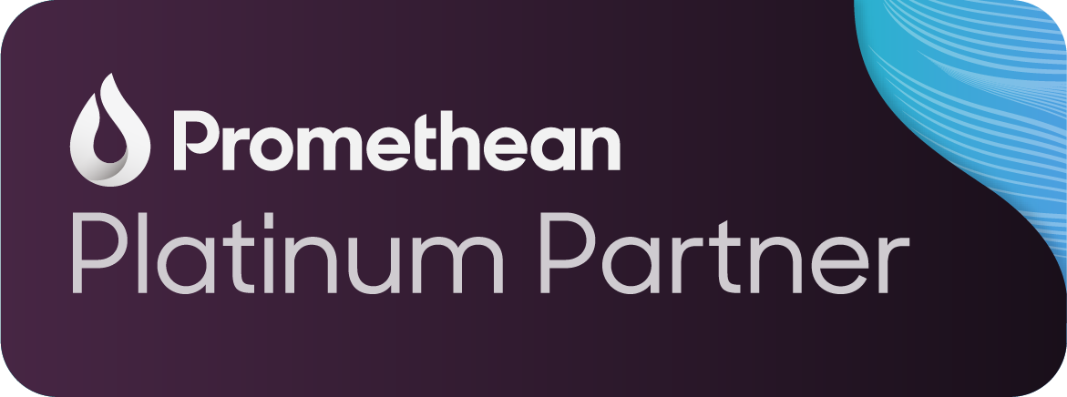 a purple and blue logo for promethean platinum partner