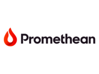 a black and white logo for promethean on a white background .