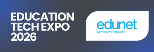Edunet Education Tech Expo written in white on grey background next to edunet logo