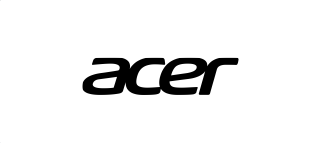 the acer logo is black and white on a white background .