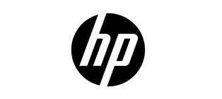 a black and white hp logo on a white background .