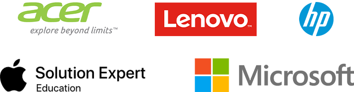 acer lenovo hp and microsoft logos on a white background