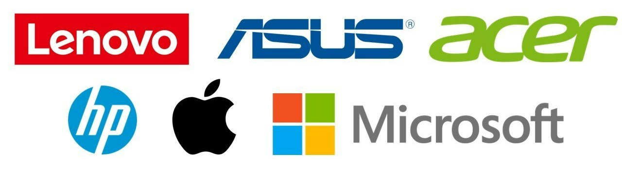 lenovo asus acer hp and microsoft logos on a white background