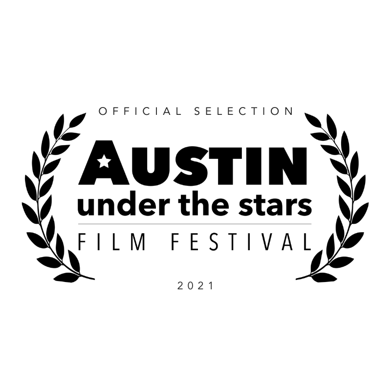 The logo for the austin under the stars film festival is black and white.