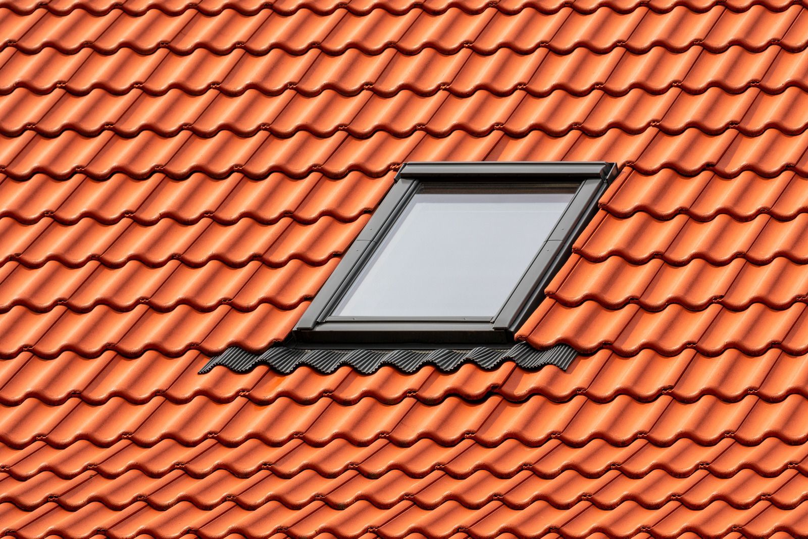 There is a skylight on the roof of a house.