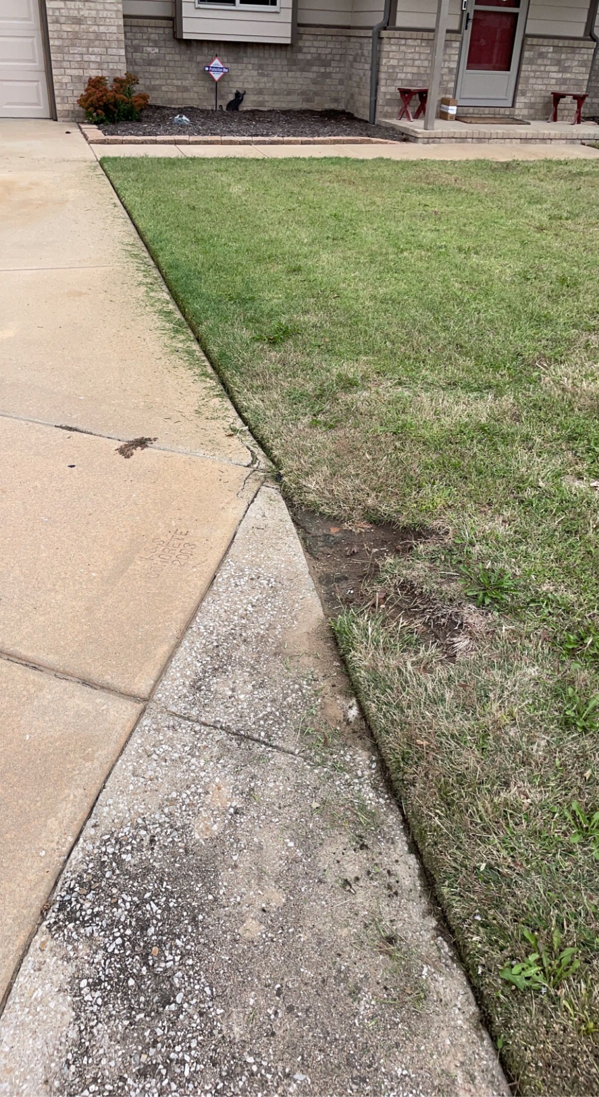 a before and after picture of a lawn and sidewalk .