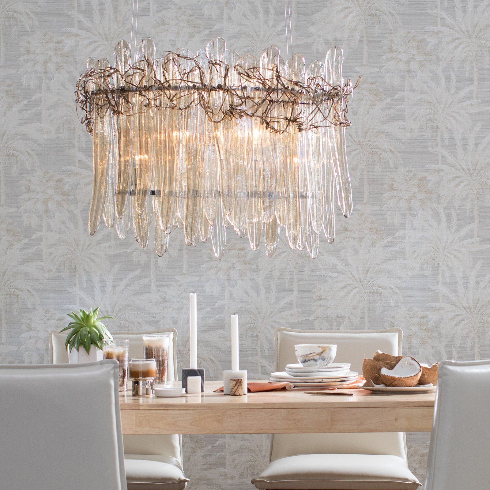 Modern Chandelier Hung Above Dining Room Table