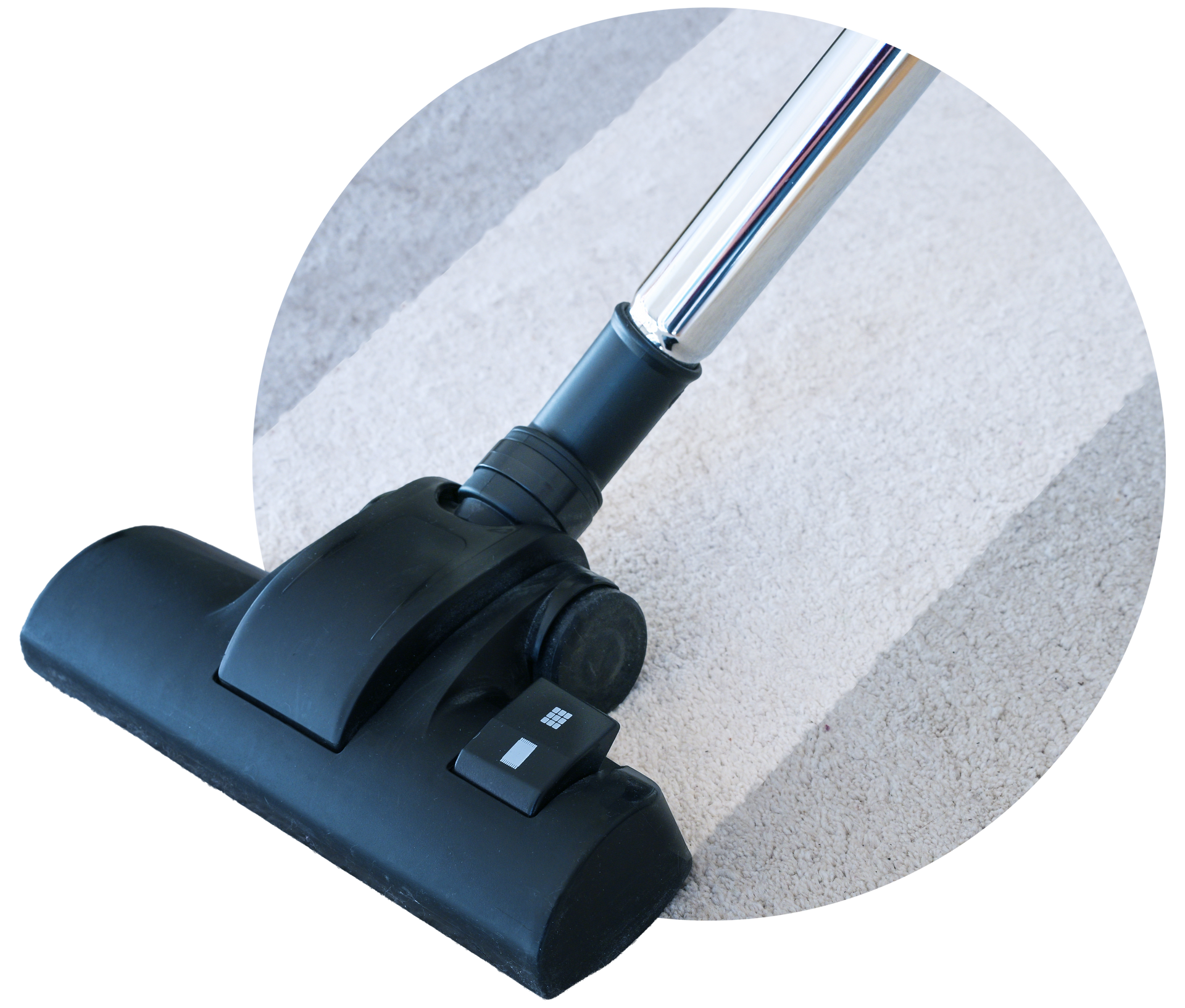 Vacuum cleaner head on carpet, cleaning a stripe.