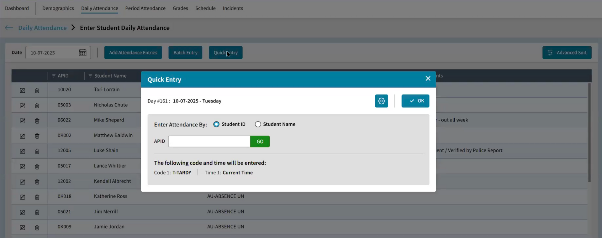 AdminPlus Quick Entry Attendance Mode