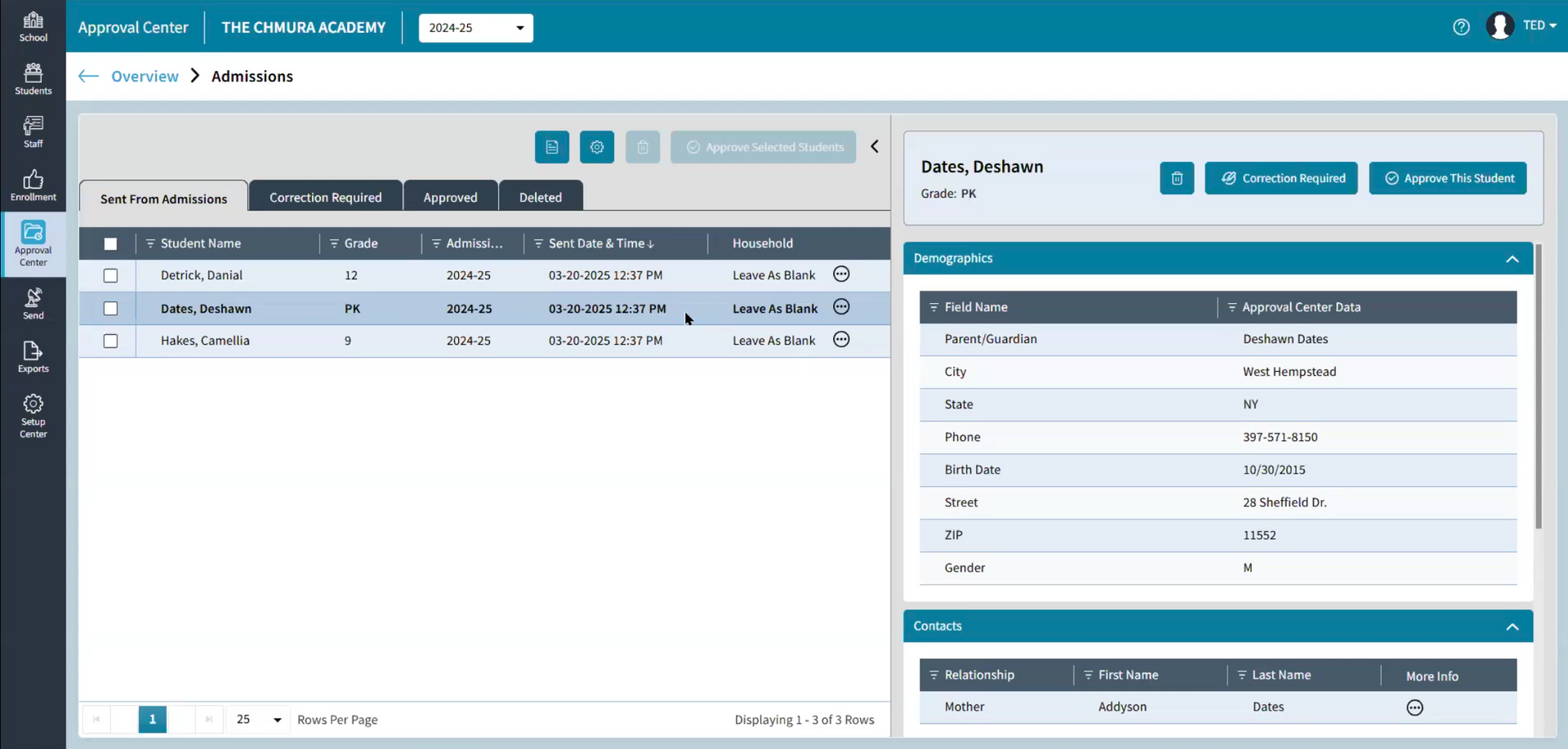 AdminPlus Approval Center for Admissions Data